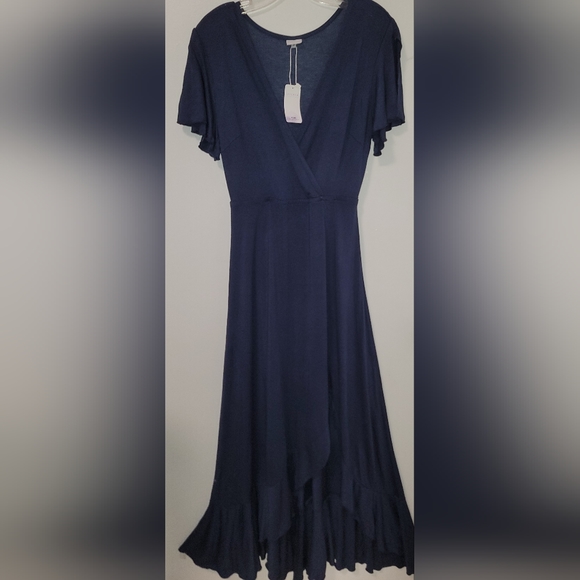 NWT Lascana Blue Surplice Neckline Short Sleeve Side Slit Maxi Dress Size 4 - Picture 3 of 13